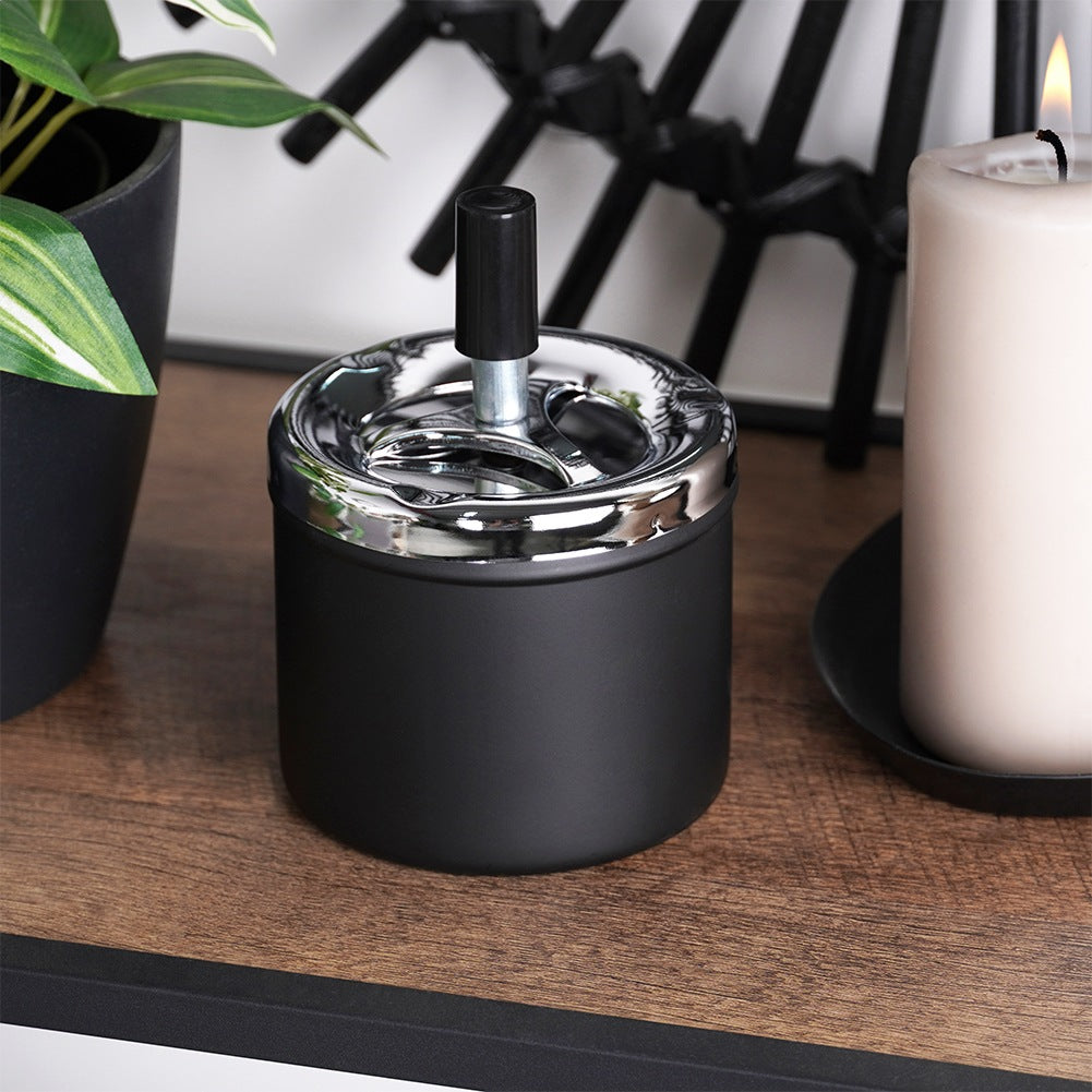 Black Metal Rotating Ashtray, 9.5x13 cm