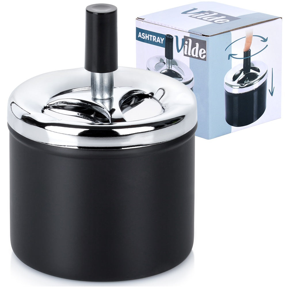 Black Metal Rotating Ashtray, 9.5x13 cm