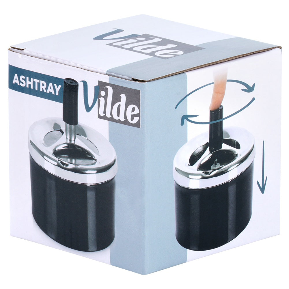 Black Metal Rotating Ashtray, 9.5x13 cm