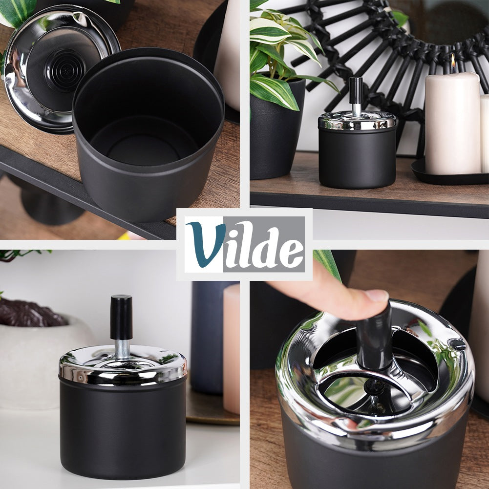 Black Metal Rotating Ashtray, 9.5x13 cm