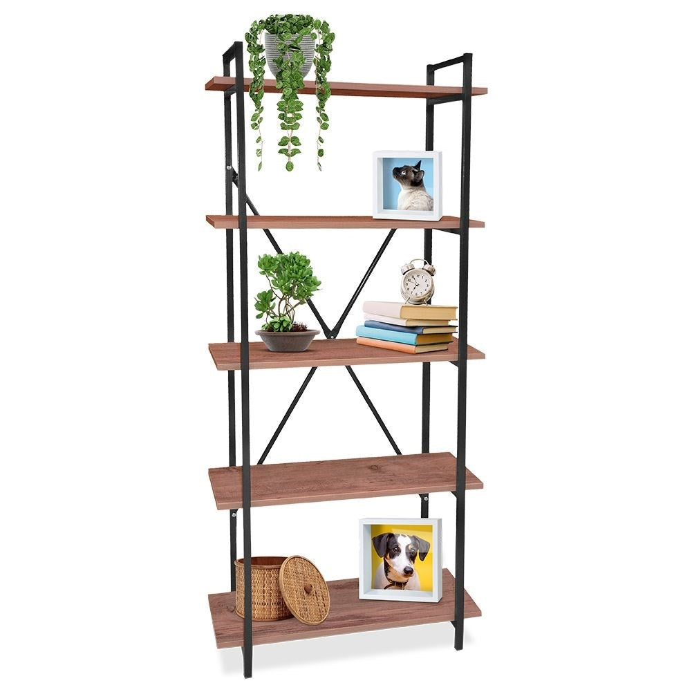 Black Metal Shelf with Five MDF Shelves for Storage