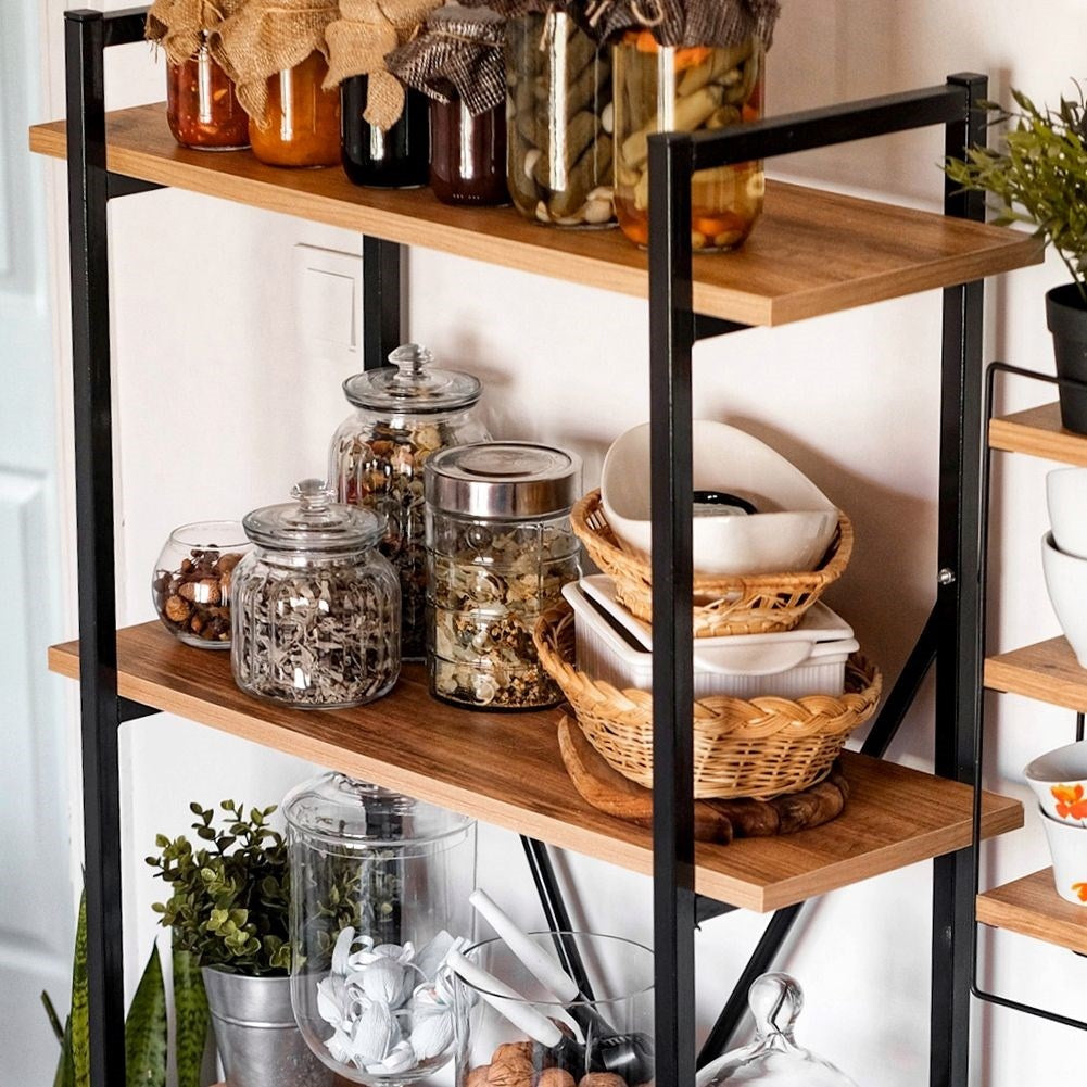 Black Metal Shelf with Five MDF Shelves for Storage