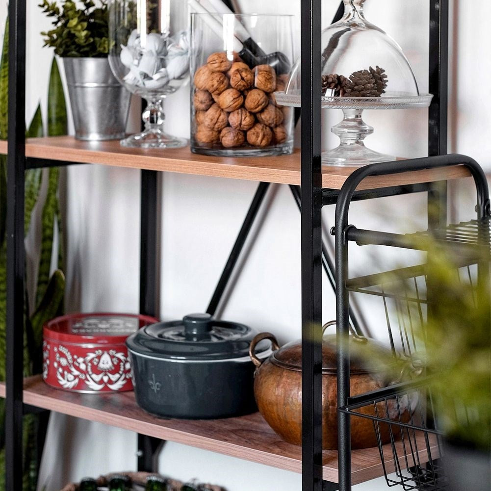 Black Metal Shelf with Five MDF Shelves for Storage