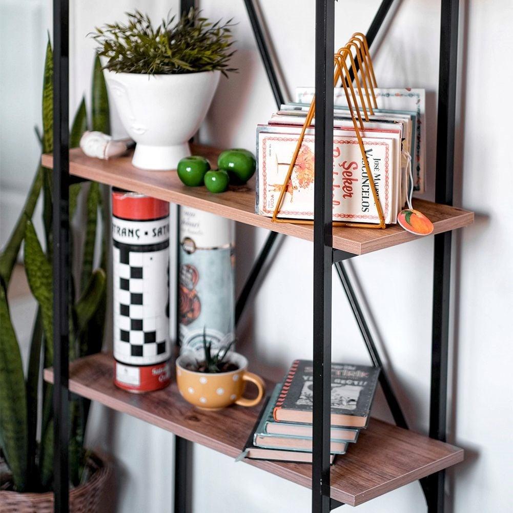 Black Metal Shelf with Five MDF Shelves for Storage