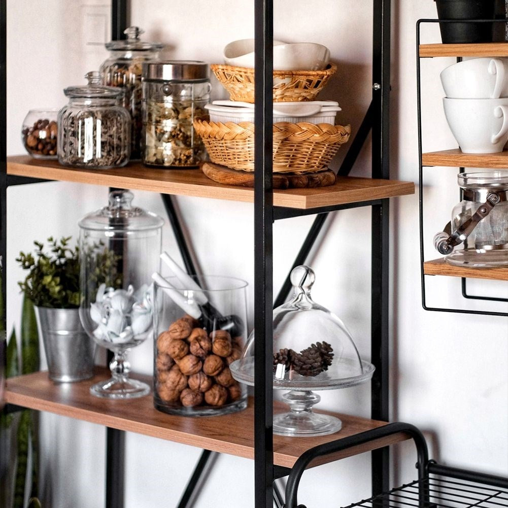 Black Metal Shelf with Five MDF Shelves for Storage