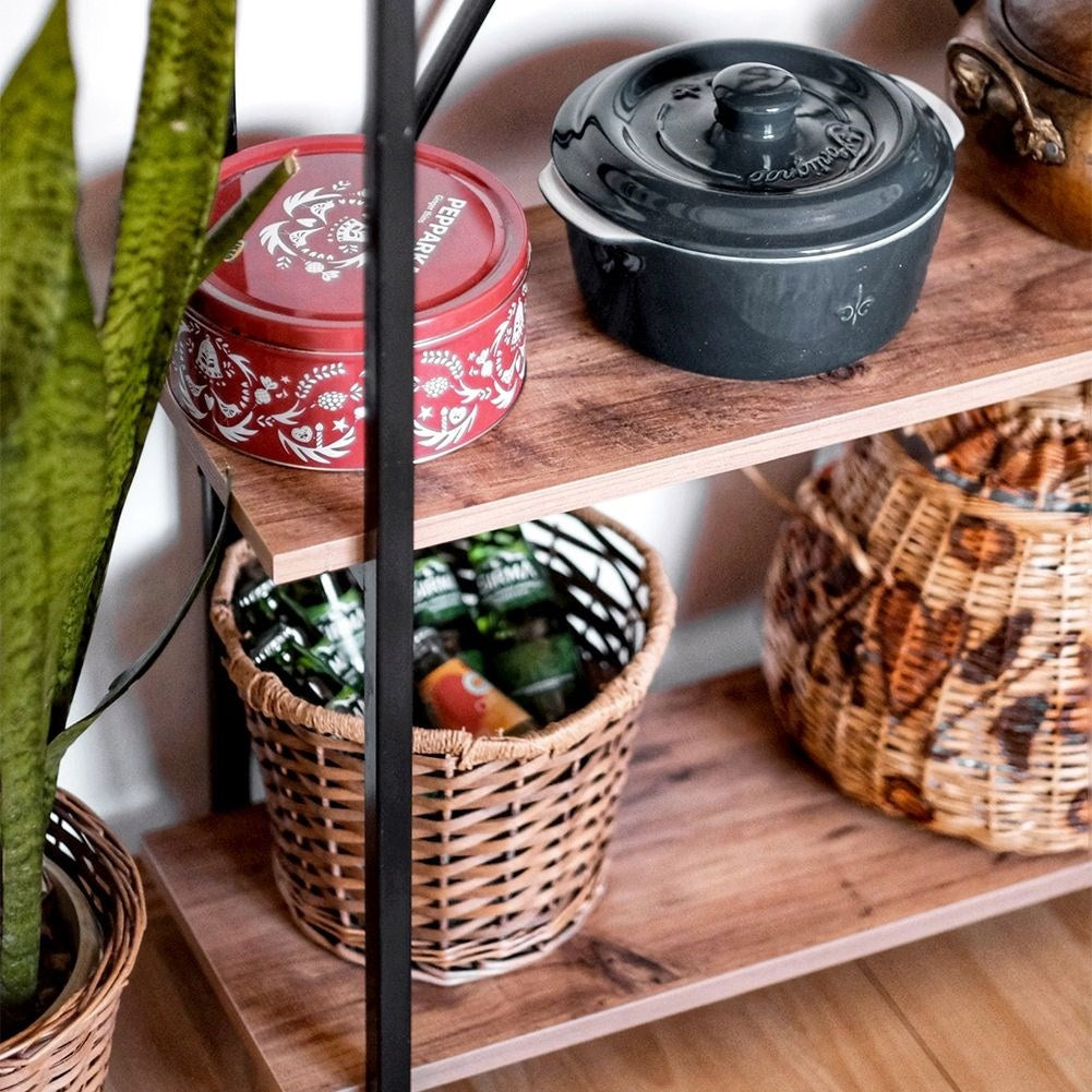 Black Metal Shelf with Five MDF Shelves for Storage