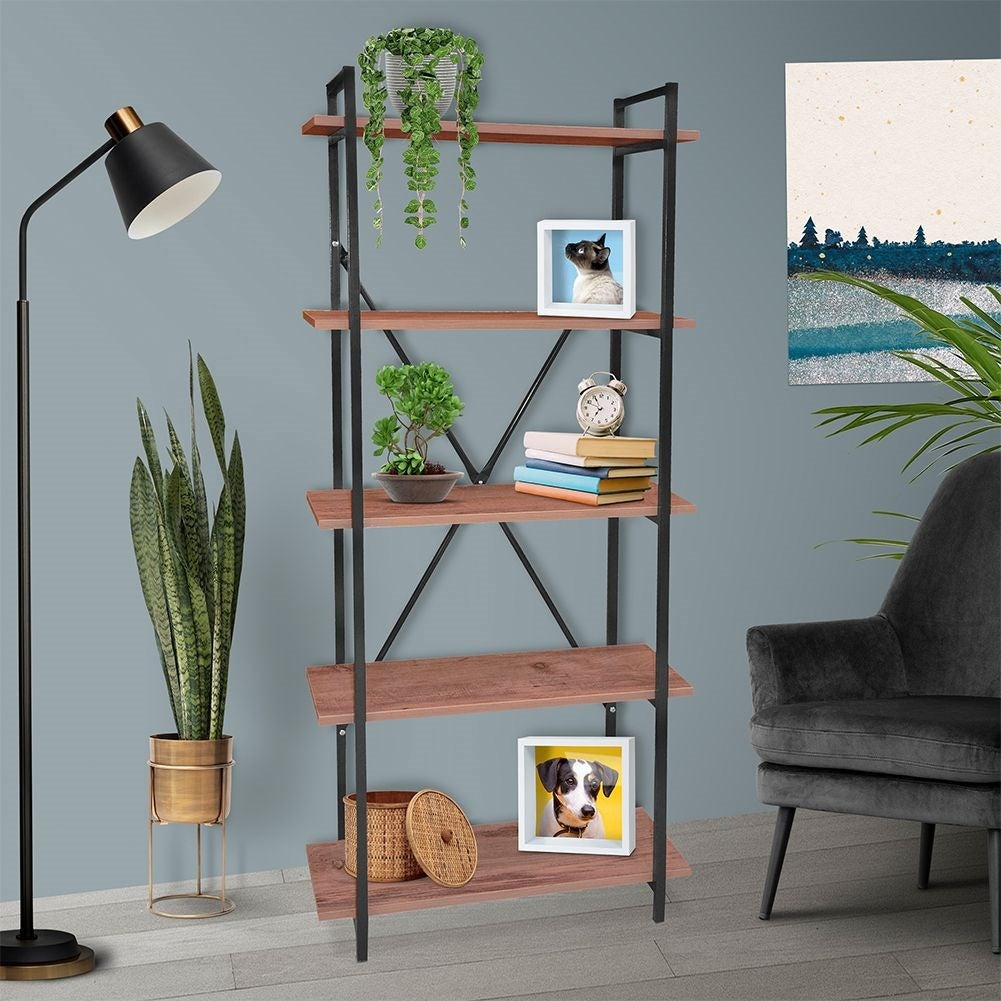 Black Metal Shelf with Five MDF Shelves for Storage