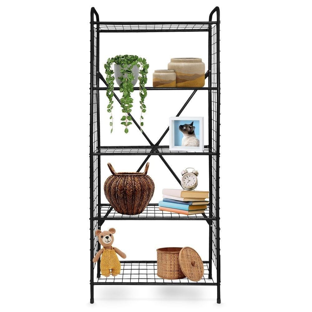 Black Metal Shelf with Five Shelves for Versatile Storage