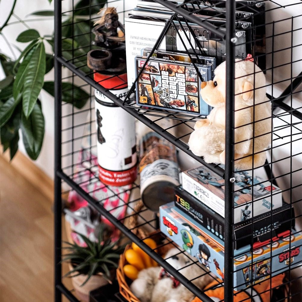 Black Metal Shelf with Five Shelves for Versatile Storage
