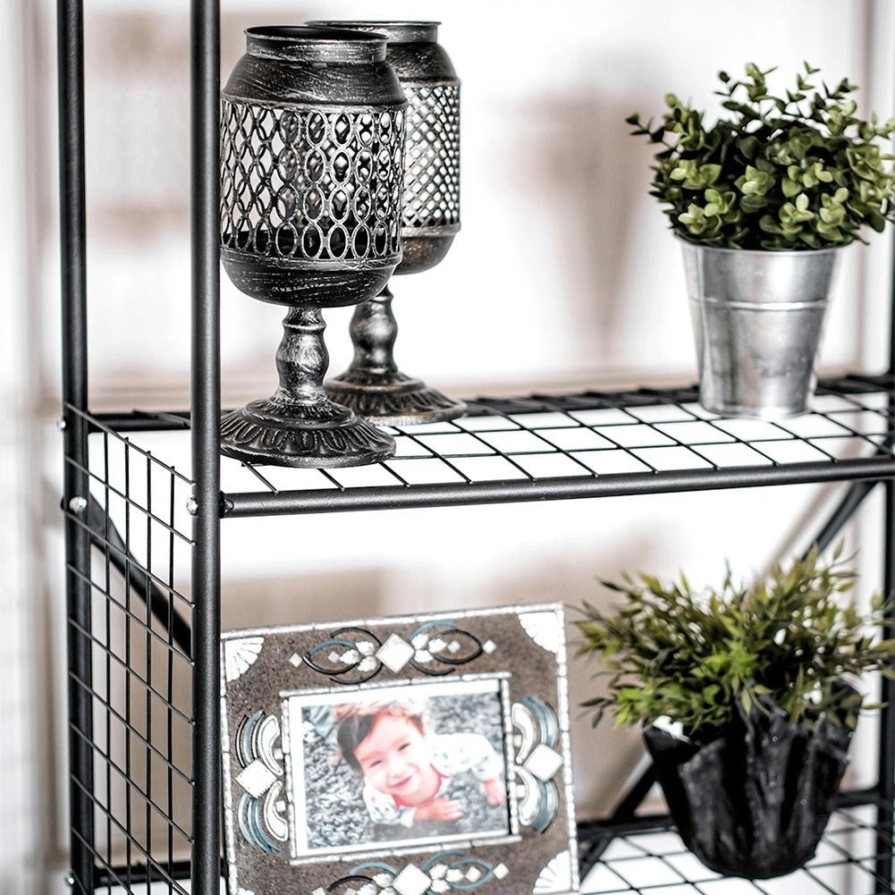 Black Metal Shelf with Five Shelves for Versatile Storage