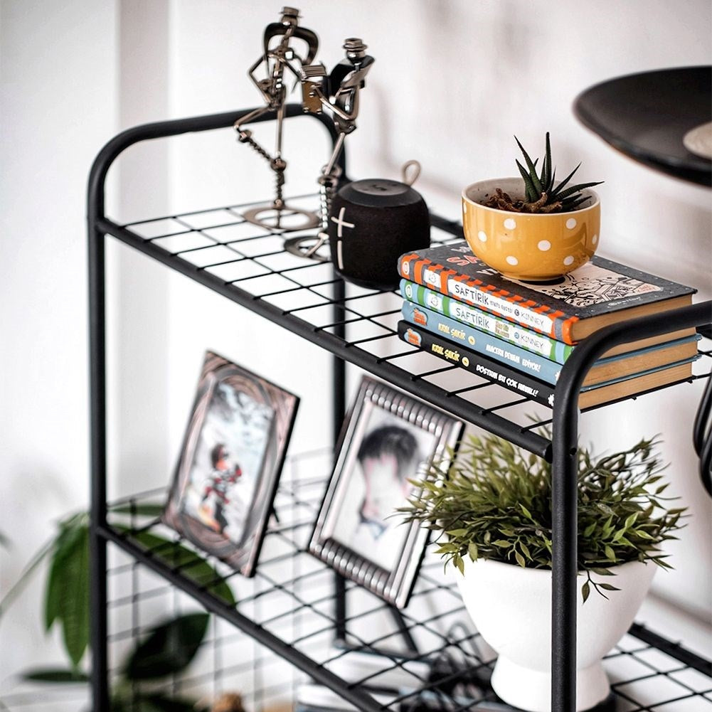 Black Metal Shelf with Five Shelves for Versatile Storage