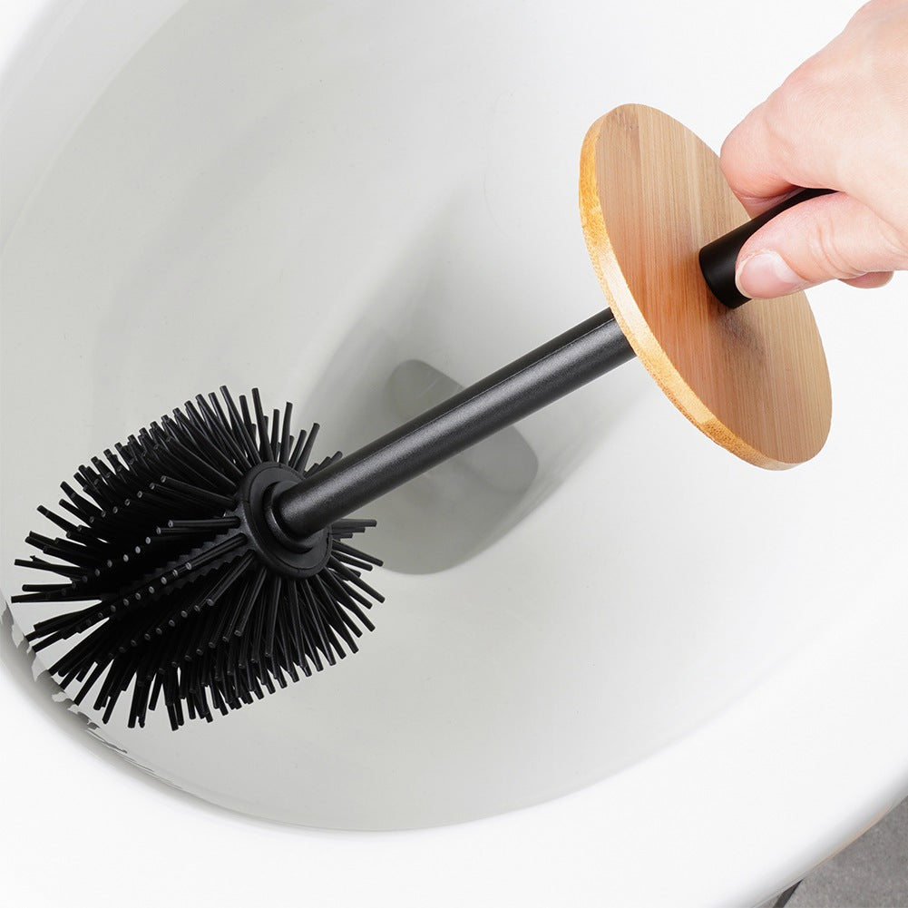 Black Metal Toilet Brush with Stand, 36.5 cm