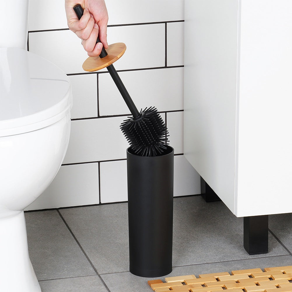 Black Metal Toilet Brush with Stand, 36.5 cm