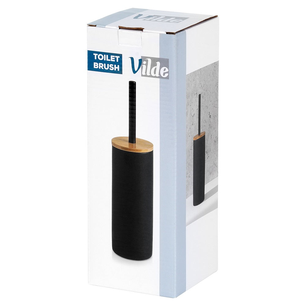 Black Metal Toilet Brush with Stand, 36.5 cm