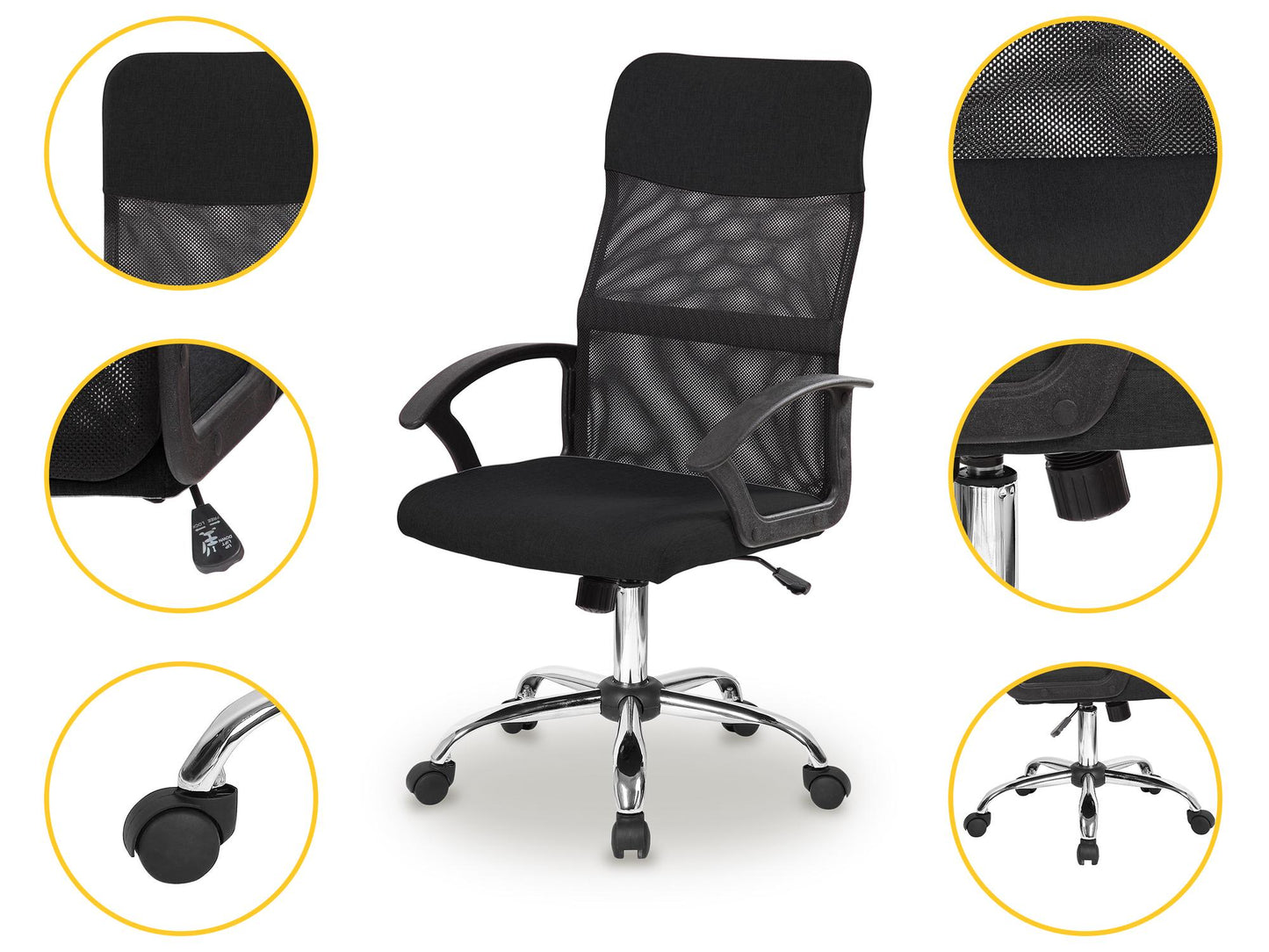 Black Office Chair with Mesh Backrest and Tilt Mechanism