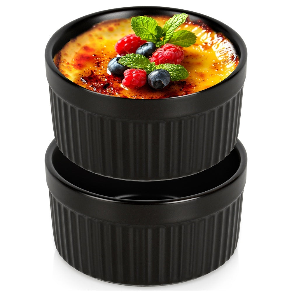 Black Porcelain Baking Bowls, 260 ml, Set of 2