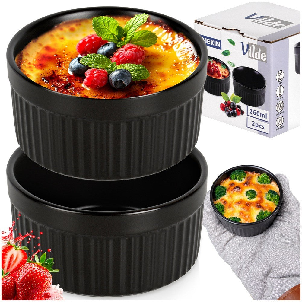 Black Porcelain Baking Bowls, 260 ml, Set of 2