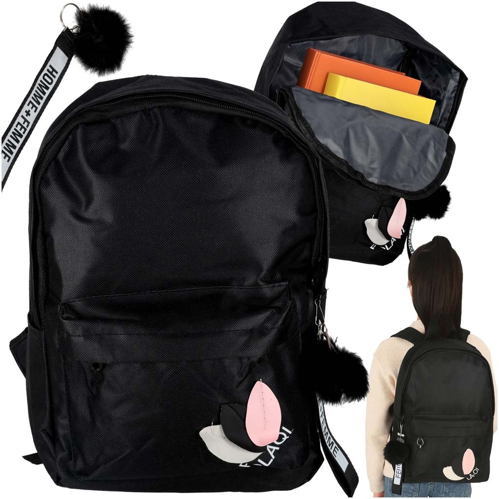 Black School Backpack, Single Compartment