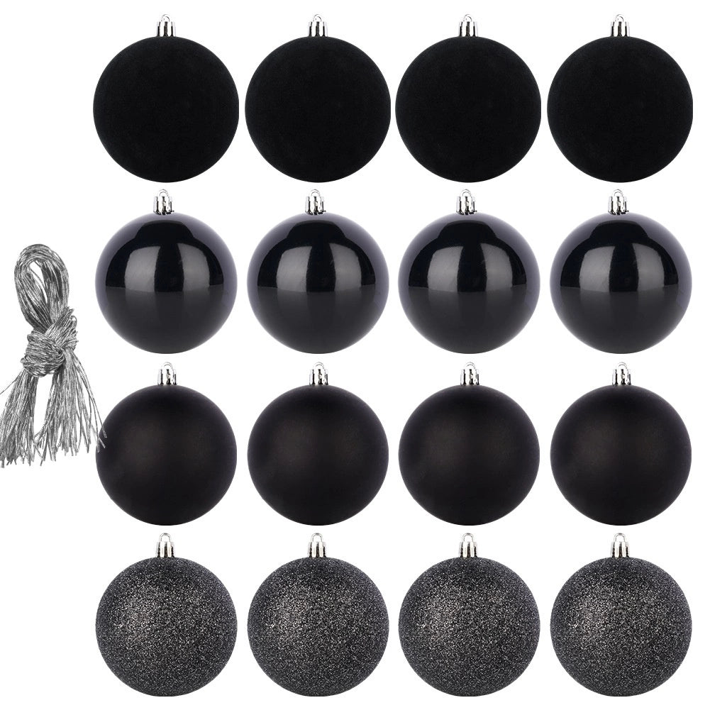 Black Shatterproof Christmas Baubles, 6 cm, Set of 16