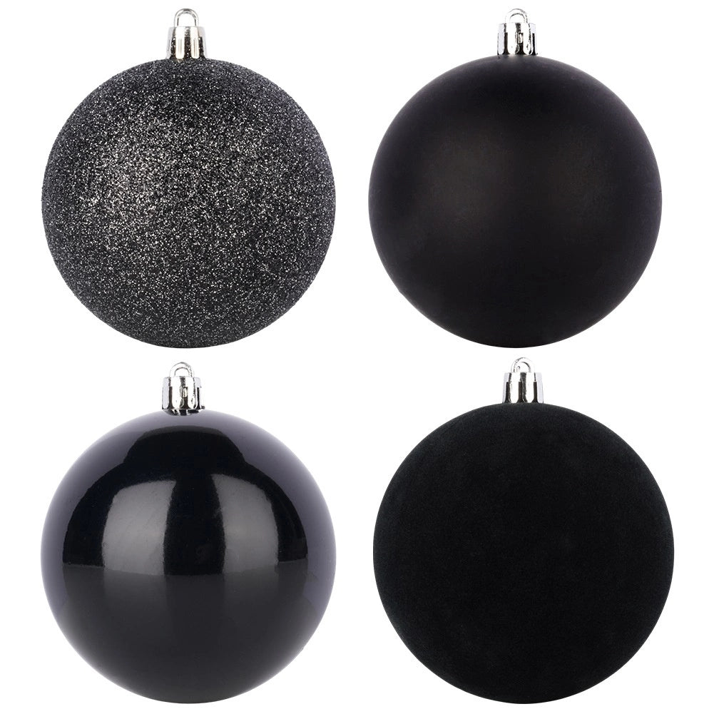 Black Shatterproof Christmas Baubles, 6 cm, Set of 16