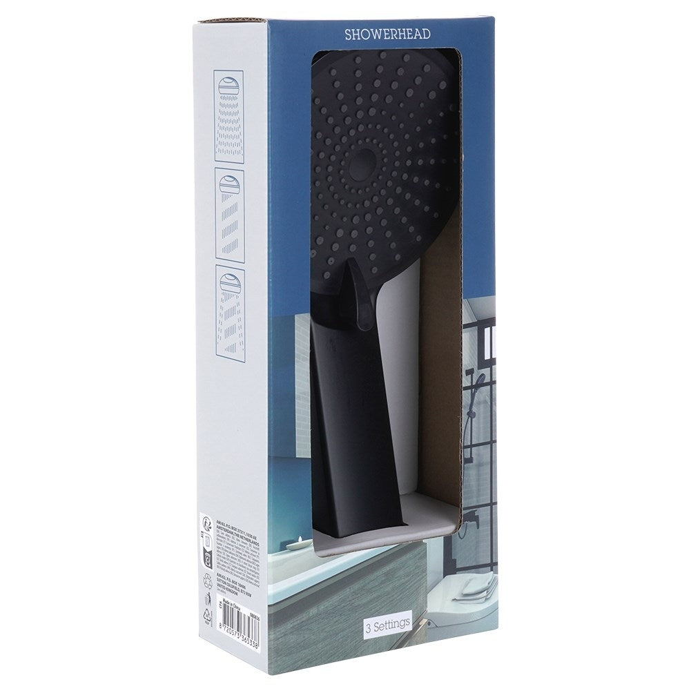 Black Shower handle with 3 jet types, 11 cm diameter
