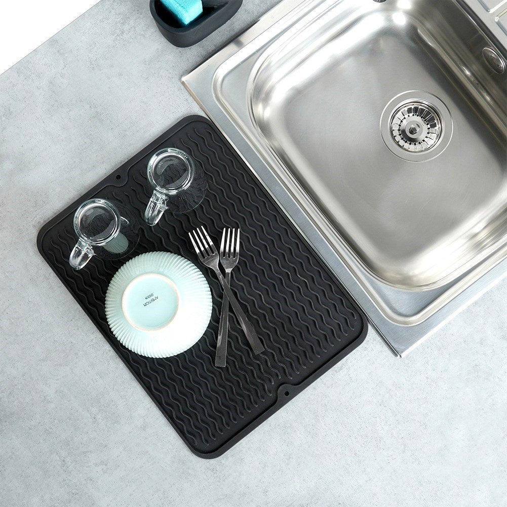 Black Silicone Dish Mat with Effective Drainage