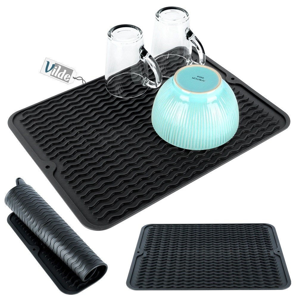 Black Silicone Dish Mat with Effective Drainage