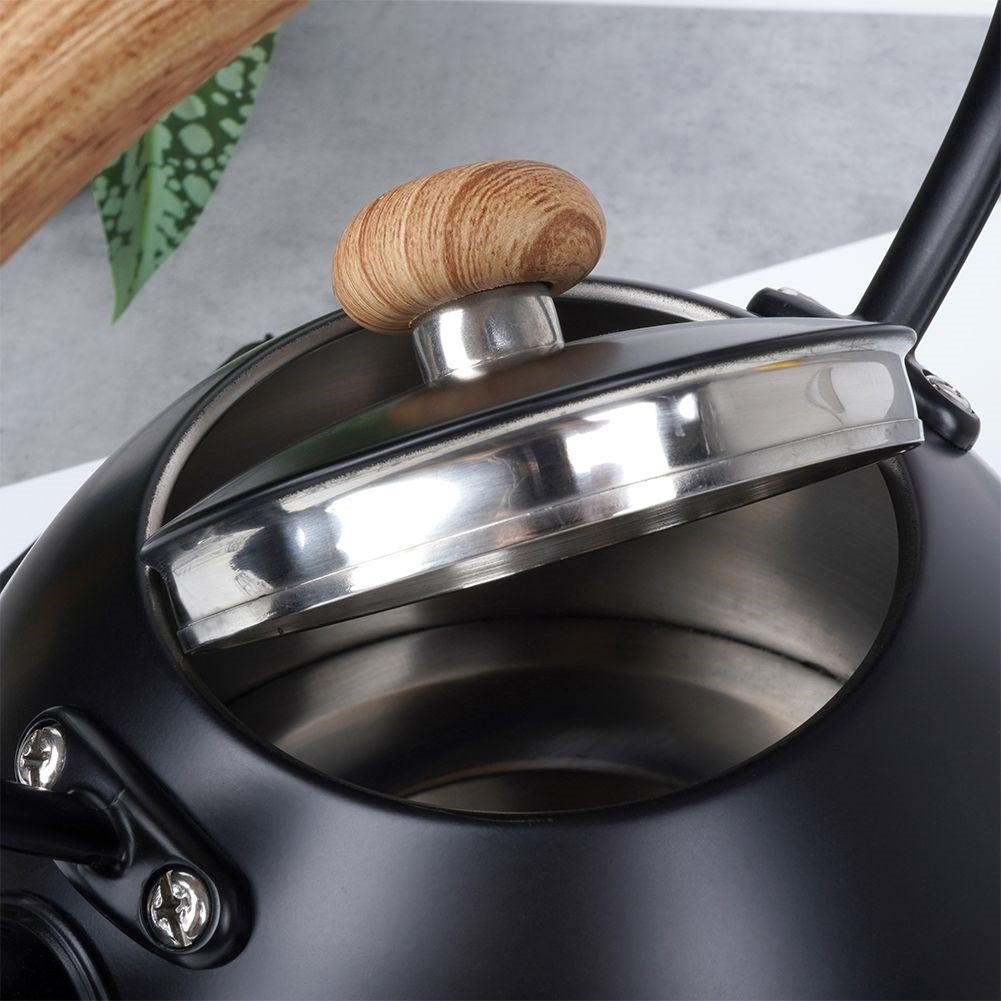 Black Stainless Kettle with Wooden Handle