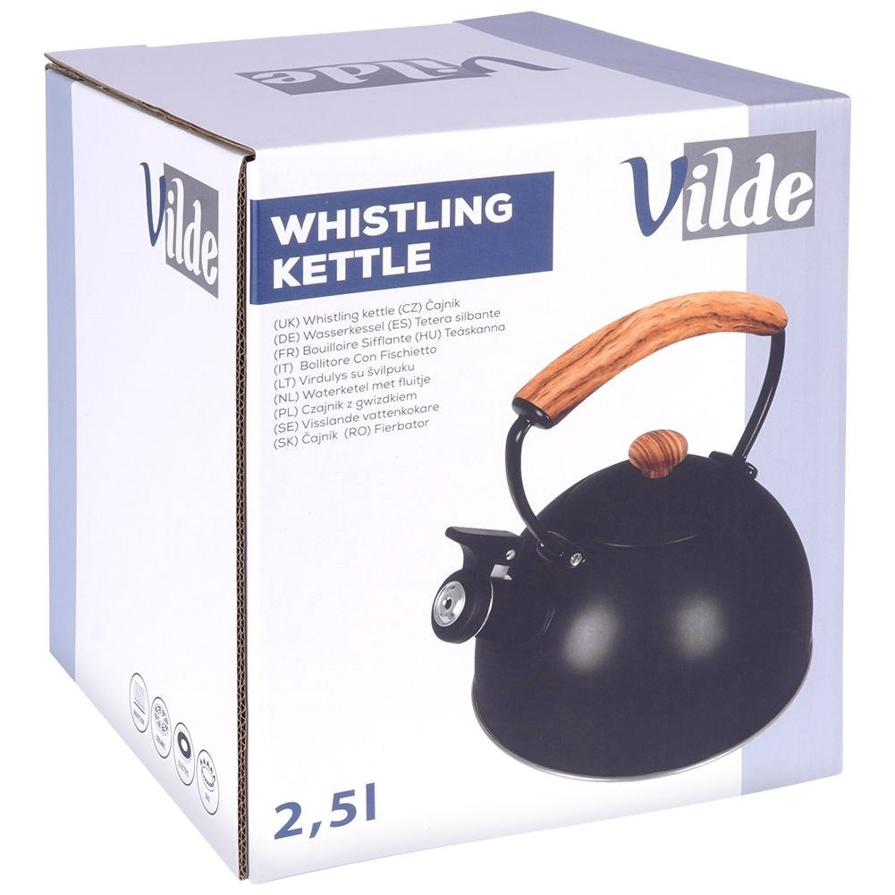 Black Stainless Kettle with Wooden Handle