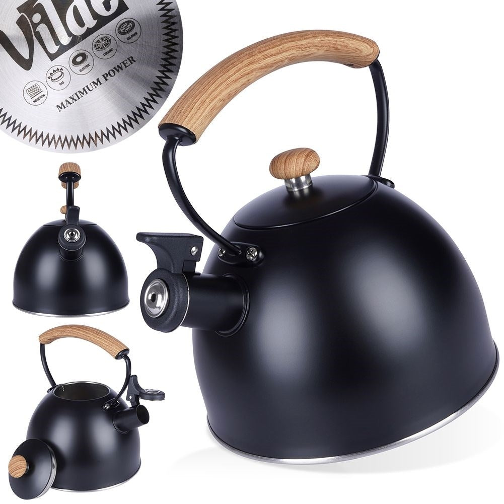 Black Stainless Kettle with Wooden Handle