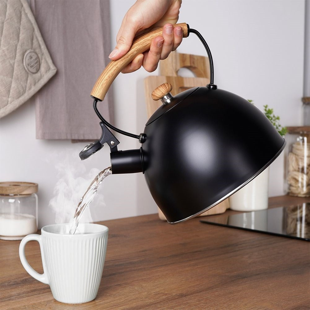 Black Stainless Kettle with Wooden Handle
