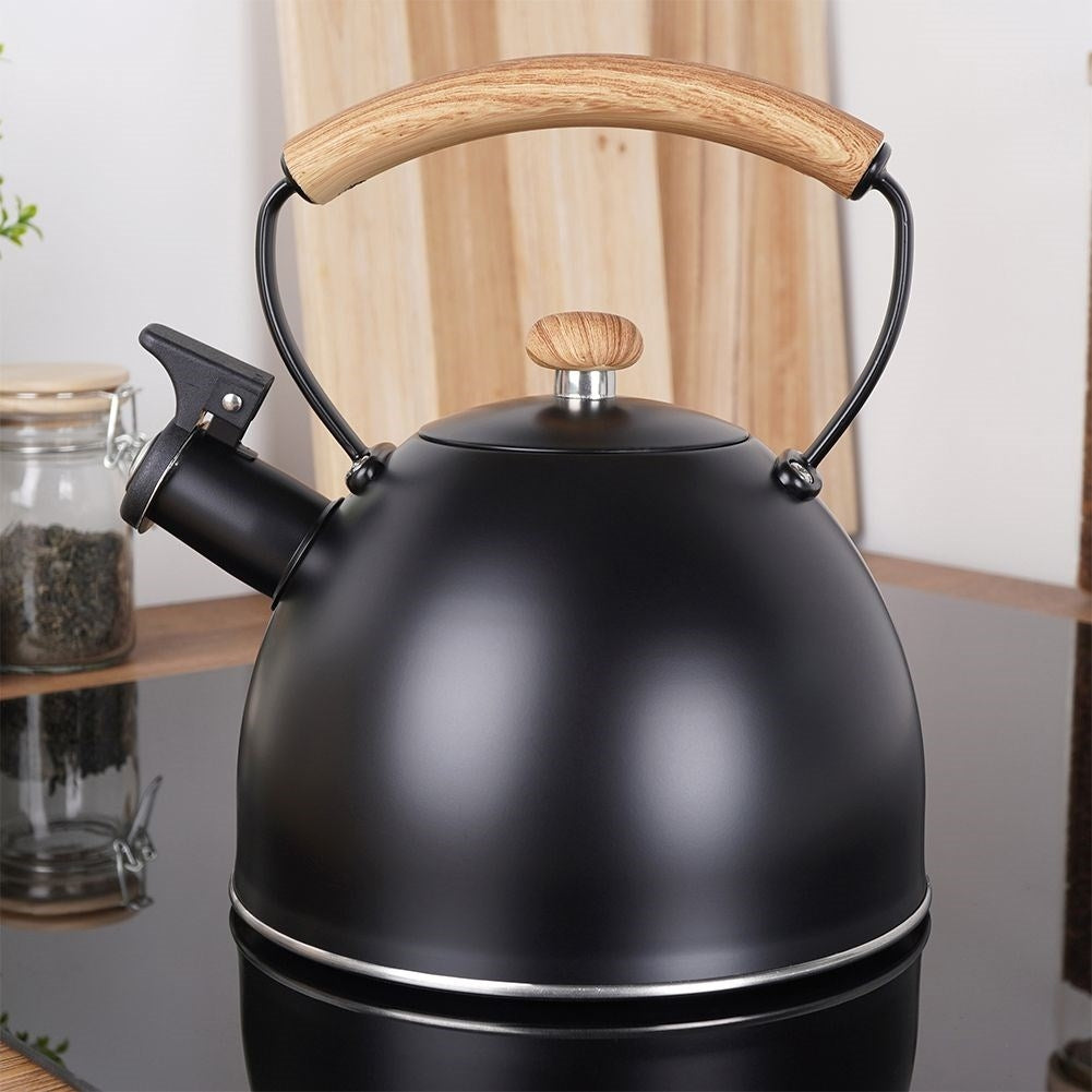 Black Stainless Kettle with Wooden Handle