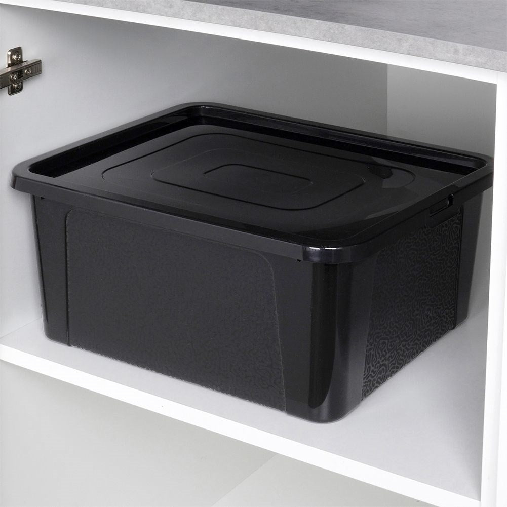 Black Storage Box with Lid - Durable Plastic, Organize Everything