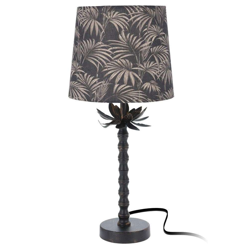 Black Table Lamp with Leaf Motif on Vintage Metal Base