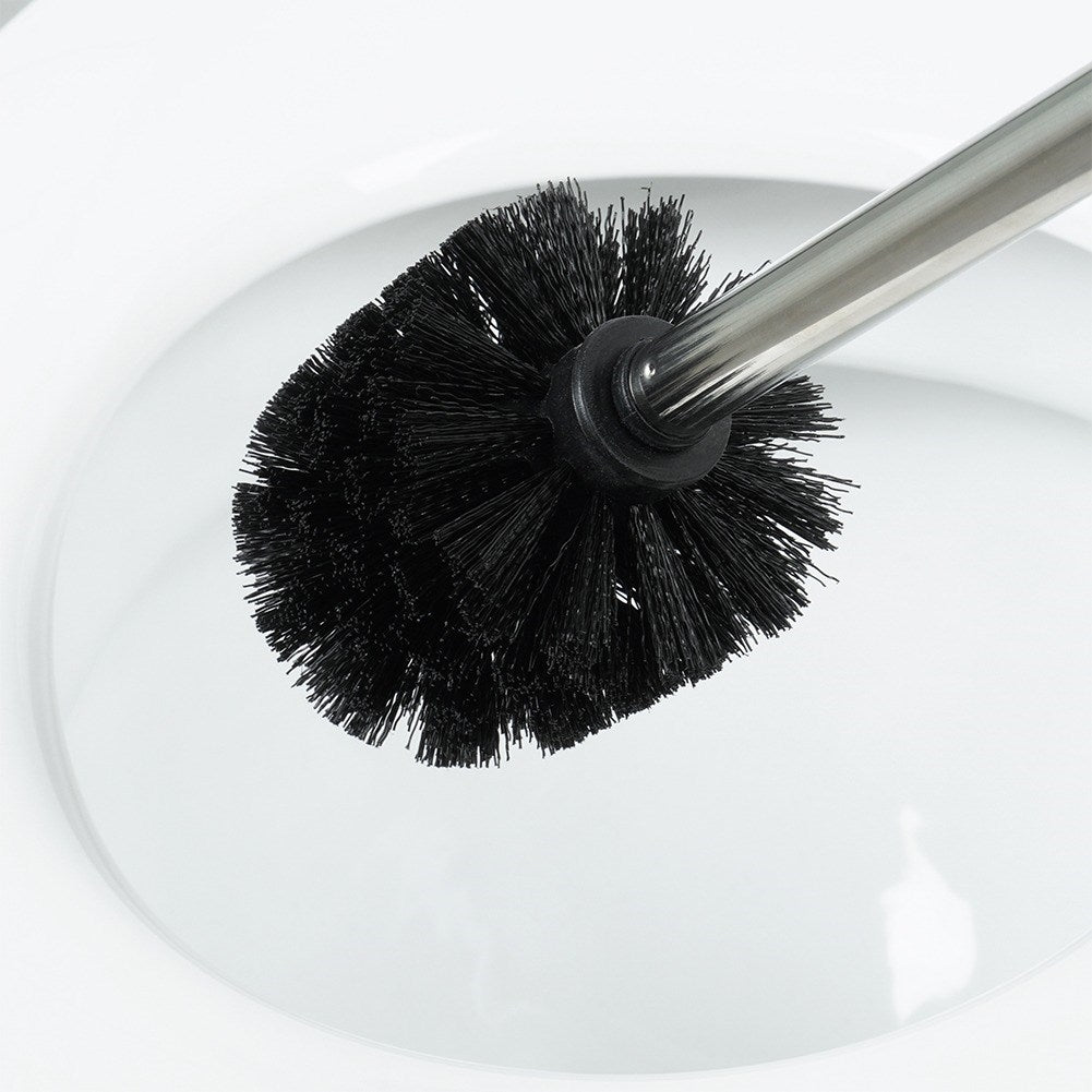 Black Toilet Brush with Silver Handle in Durable Steel