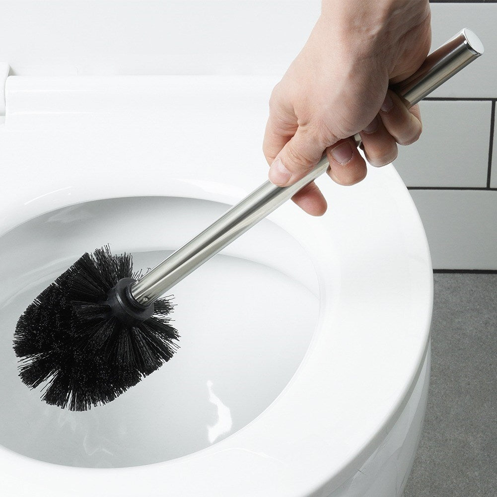 Black Toilet Brush with Silver Handle in Durable Steel