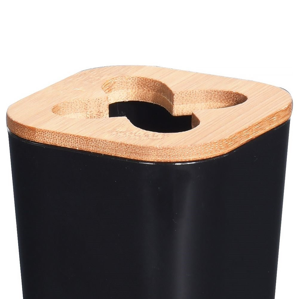 Black Toothbrush Mug with Bamboo Details for Organization