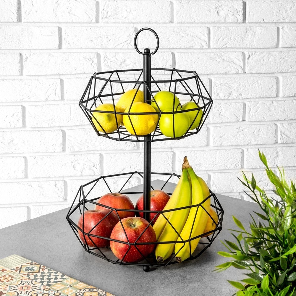 Black Two-tiered LOFT-style fruit basket