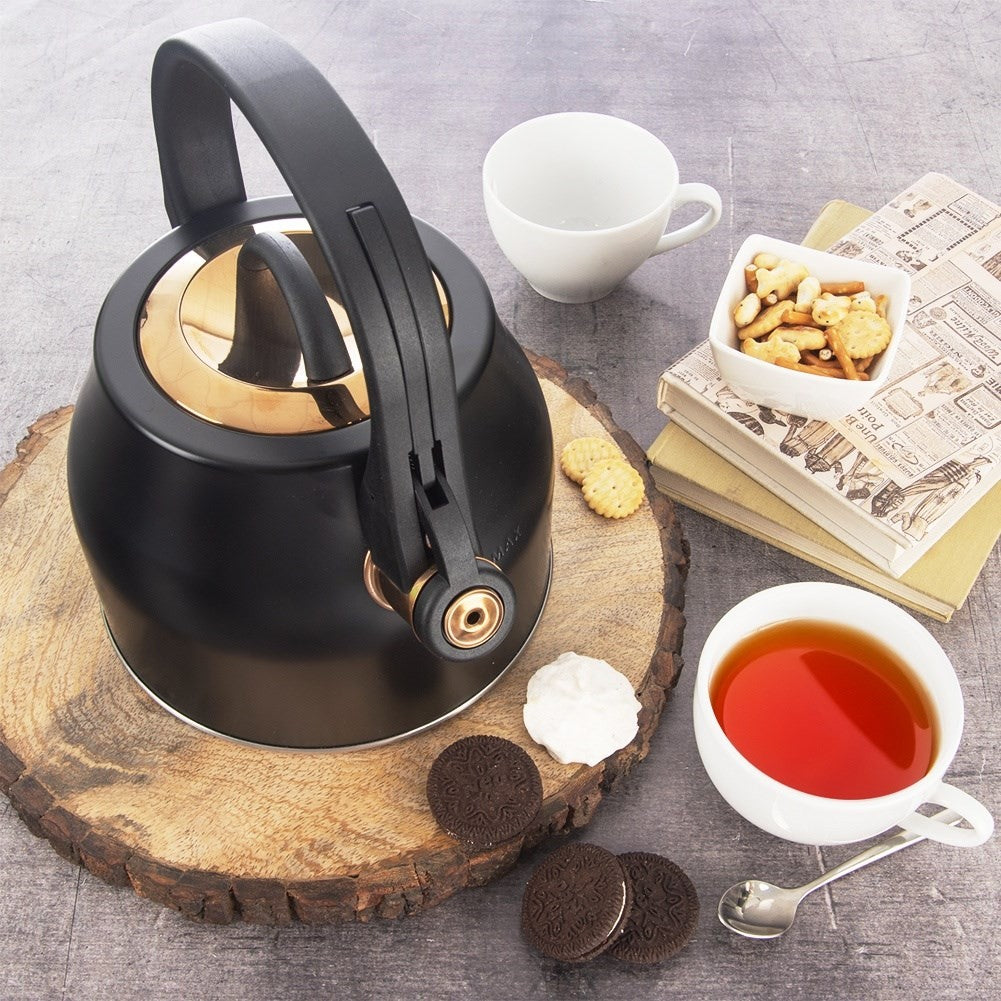 Black Whistling Kettle in Stainless Steel for Induction Hobs