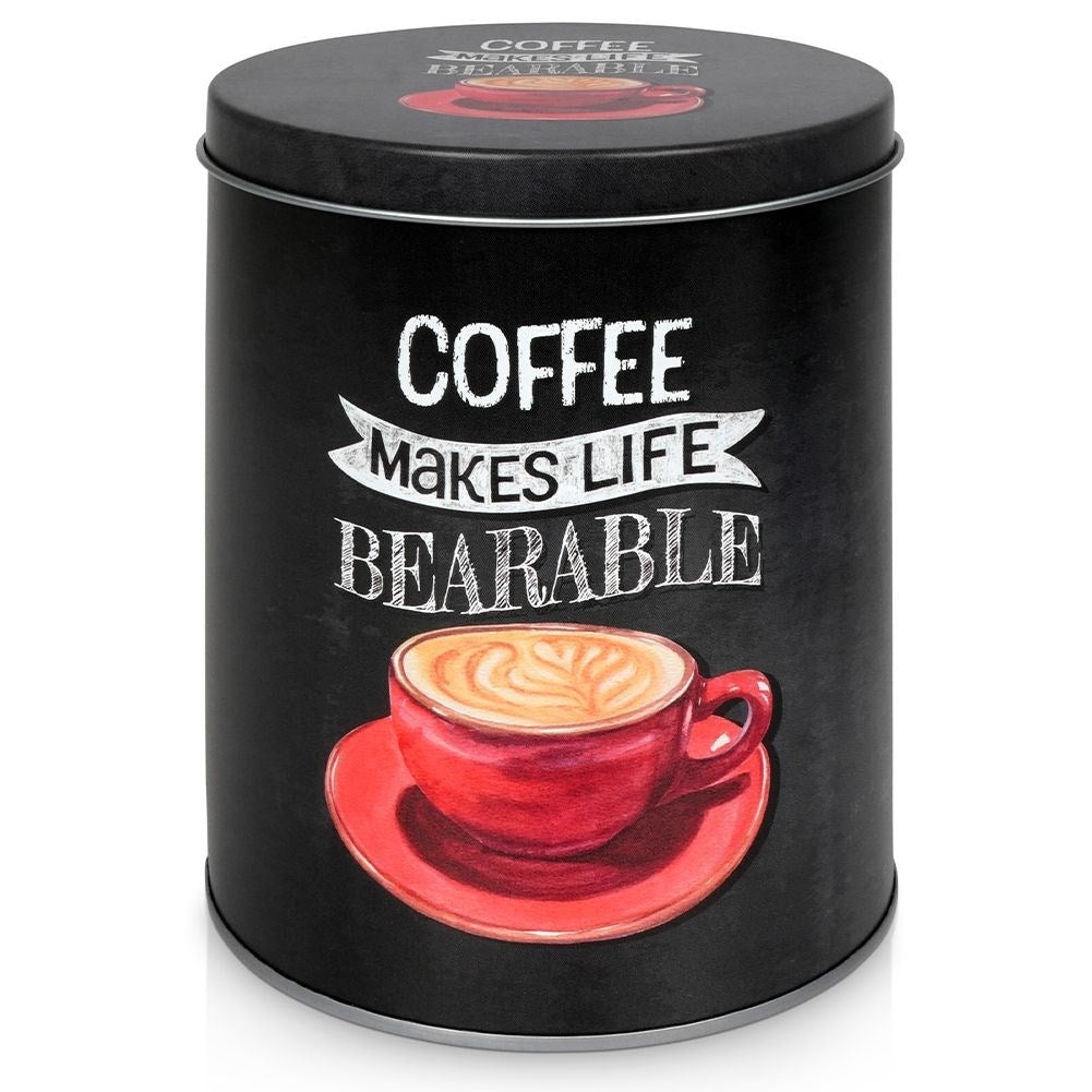 Black aluminum can with graphics - Perfect for coffee!