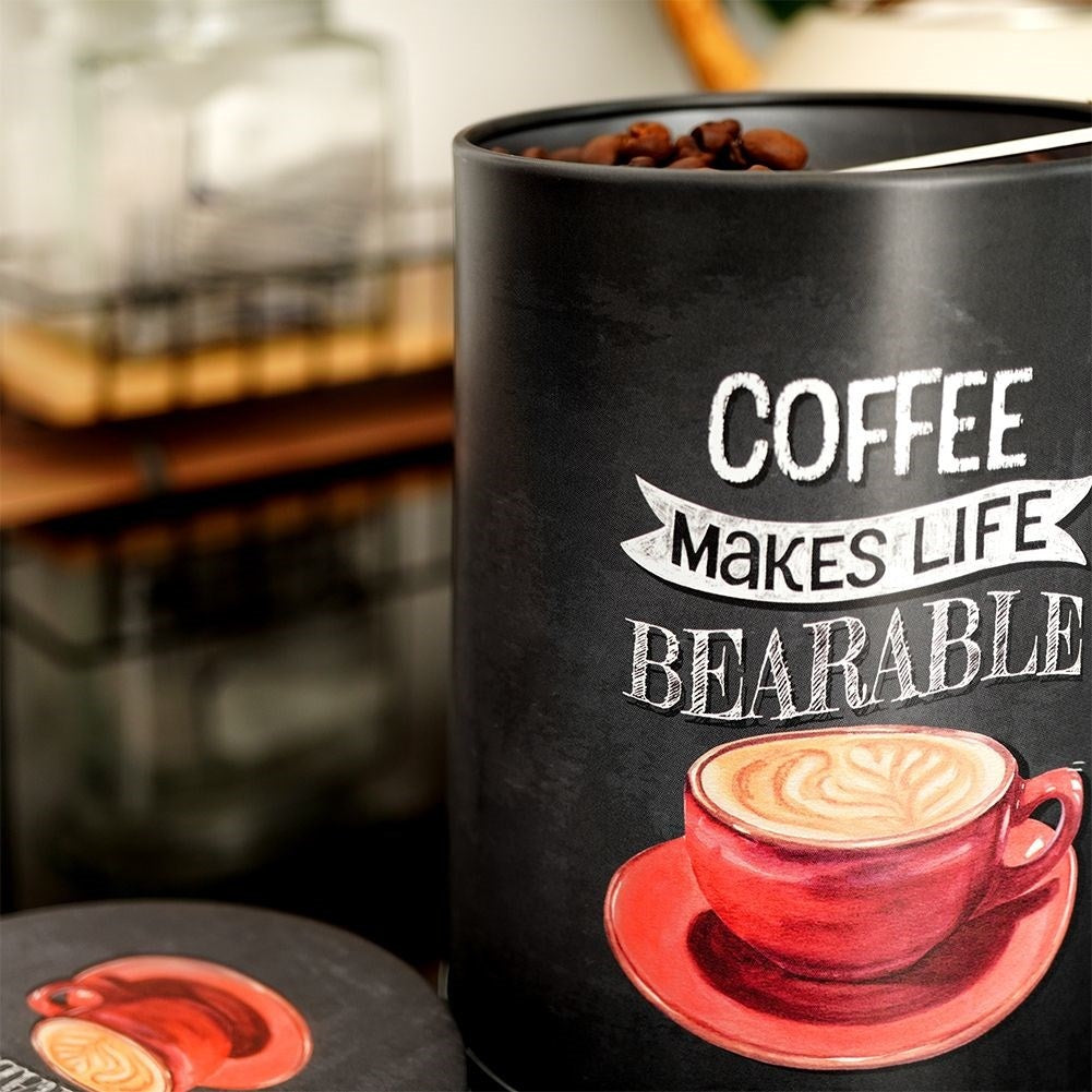 Black aluminum can with graphics - Perfect for coffee!
