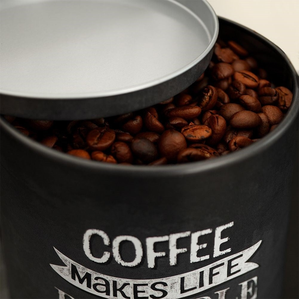 Black aluminum can with graphics - Perfect for coffee!