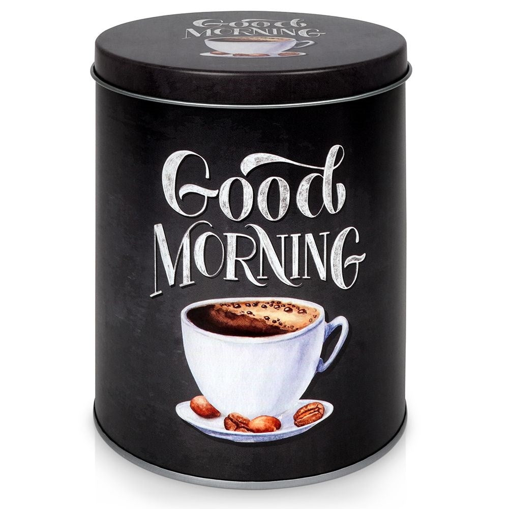 Black aluminum container with graphic pattern for coffee
