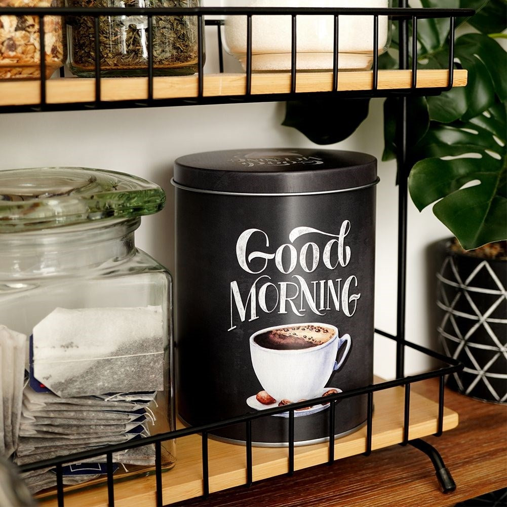 Black aluminum container with graphic pattern for coffee