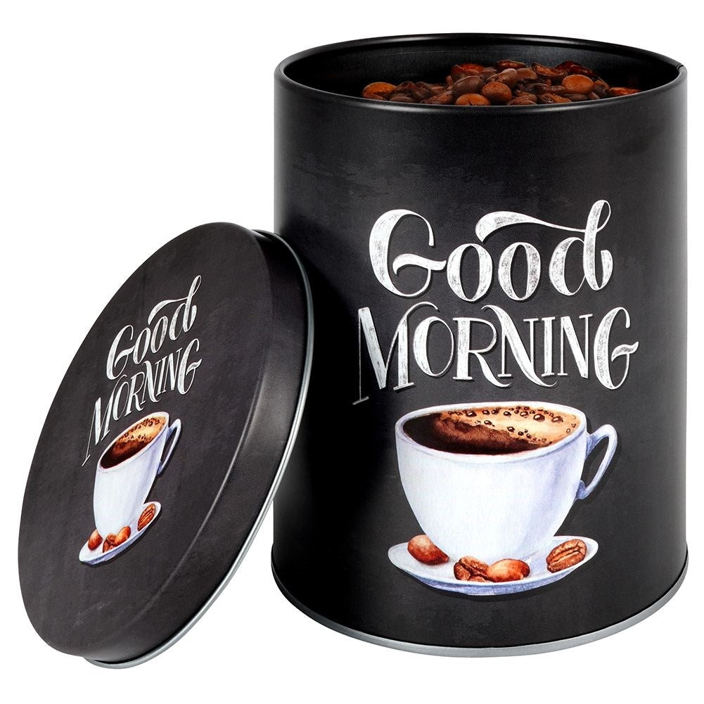 Black aluminum container with graphic pattern for coffee