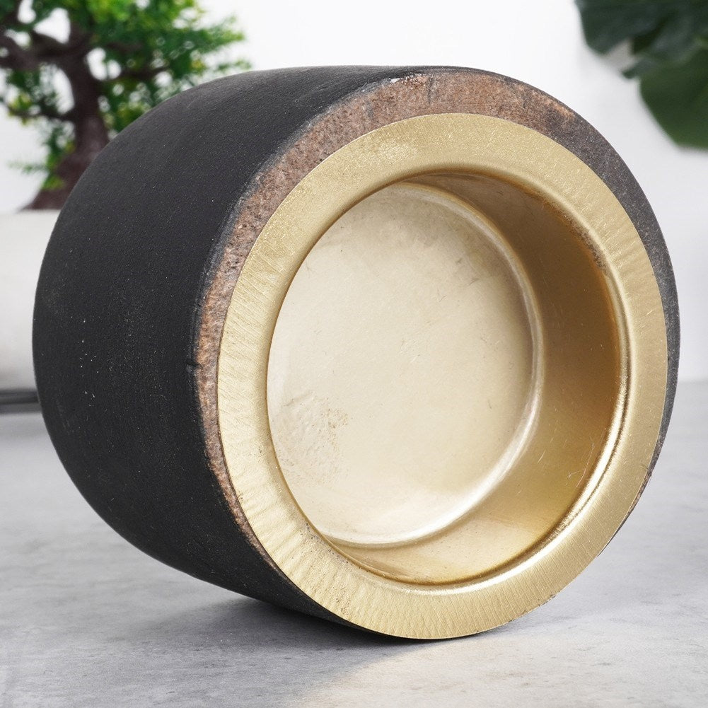 Black and gold candle holder in wood and metal for tealight