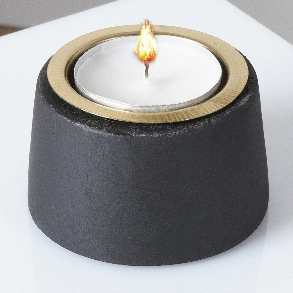 Black and gold candle holder in wood and metal for tealight