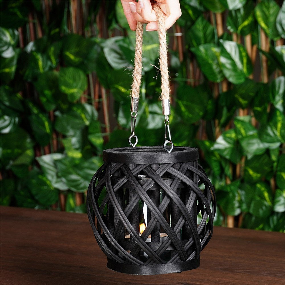 Black bamboo tealight lantern with glass inlay