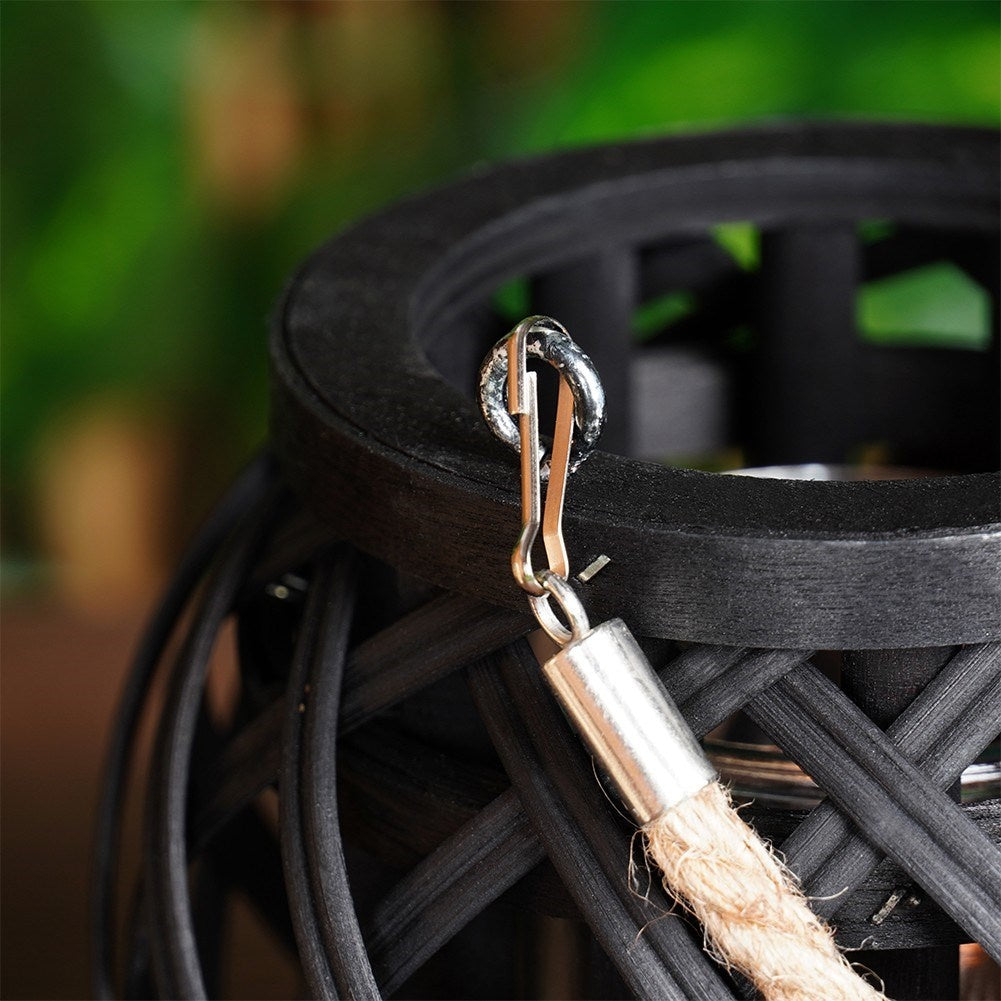 Black bamboo tealight lantern with glass inlay