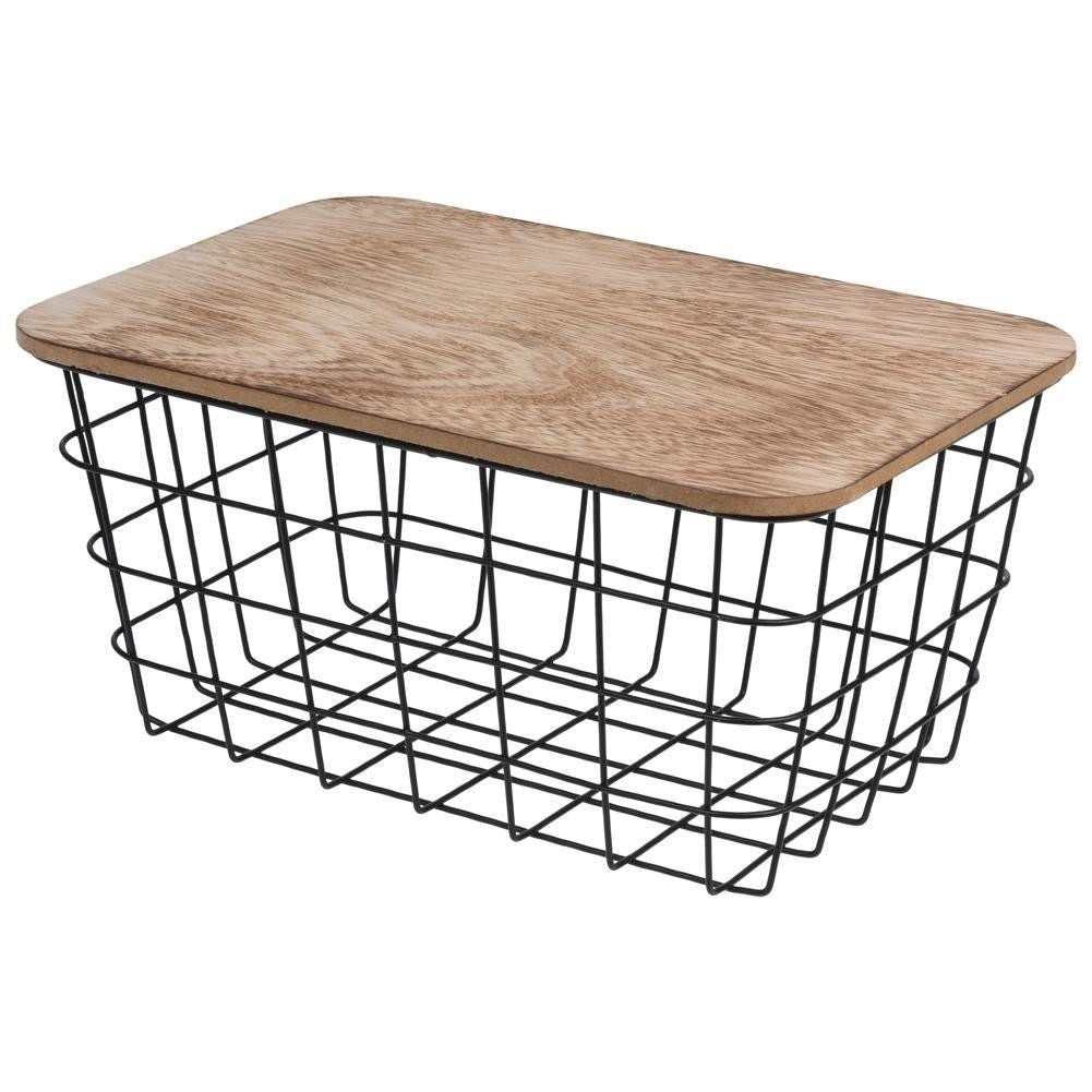Black basket with lid in LOFT style for fruit and small items